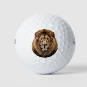 Balles De Golf Visage de lion majestueux aux yeux bleus   Faune A