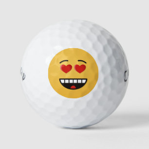 Balles De Golf Visage souriant aux yeux en forme de coeur