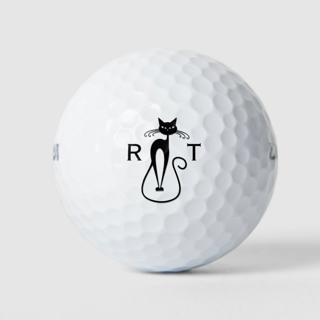 Balles De Golf Whimsical Skinny Chat noir Monogramme (Devant)