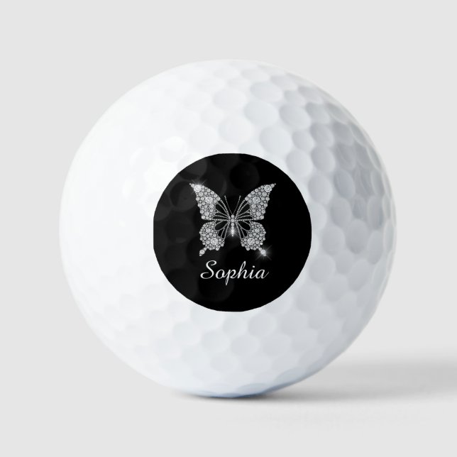 Balles De Golf White Diamond Butterfly, DIY Script Nom, Black (Recto)