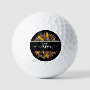 Balles De Golf Zones de léopard Noir Nom du tournesol Monogramme