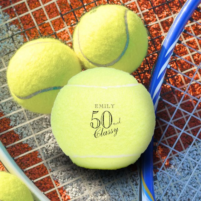 Balles De Tennis 50 et Classy Elegant Script Name 50th Birthday (Créateur téléchargé)