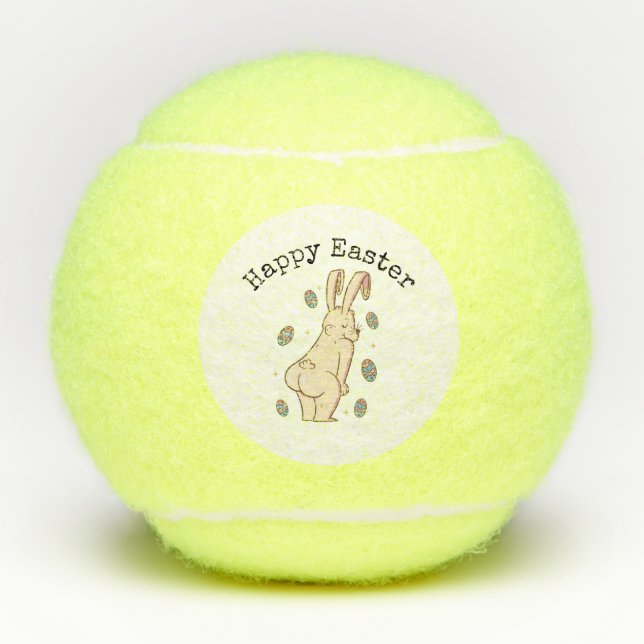 Balles De Tennis Bonne Pâques avec un lapin drôle  (Devant)