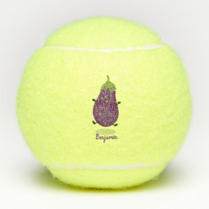 Balles De Tennis Caricature d'aubergine d'aubergine joliment heureu