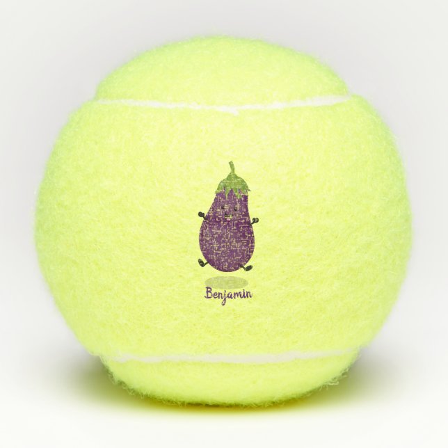Balles De Tennis Caricature d'aubergine d'aubergine joliment heureu (Devant)