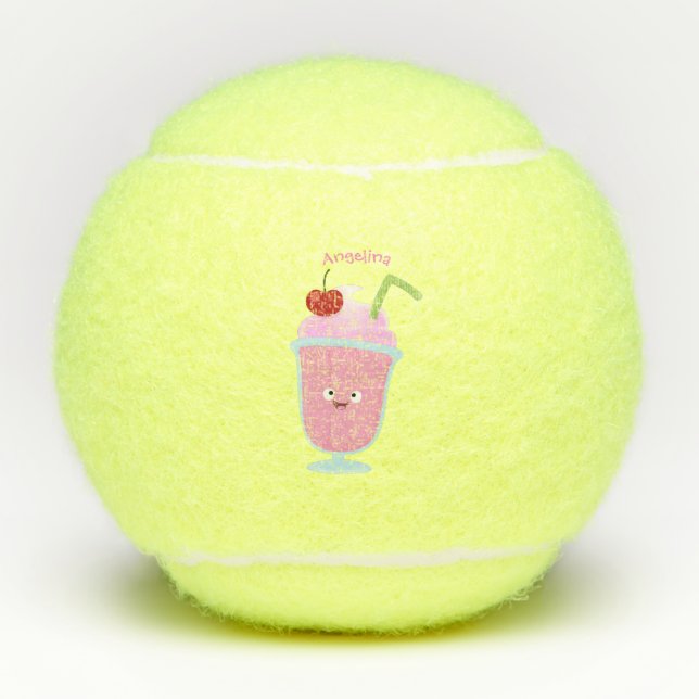 Balles De Tennis Caricature de crème glacée de fraise mignonne (Devant)