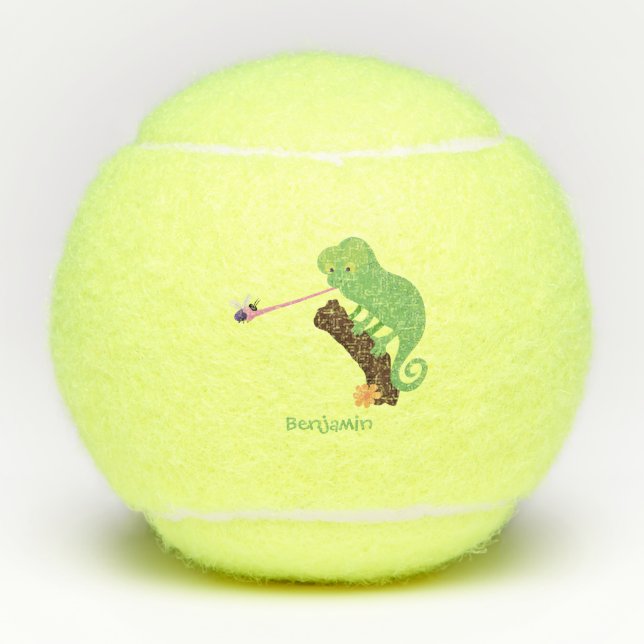 Balles De Tennis Caricature de lézard de caméléon vert joyeux (Devant)