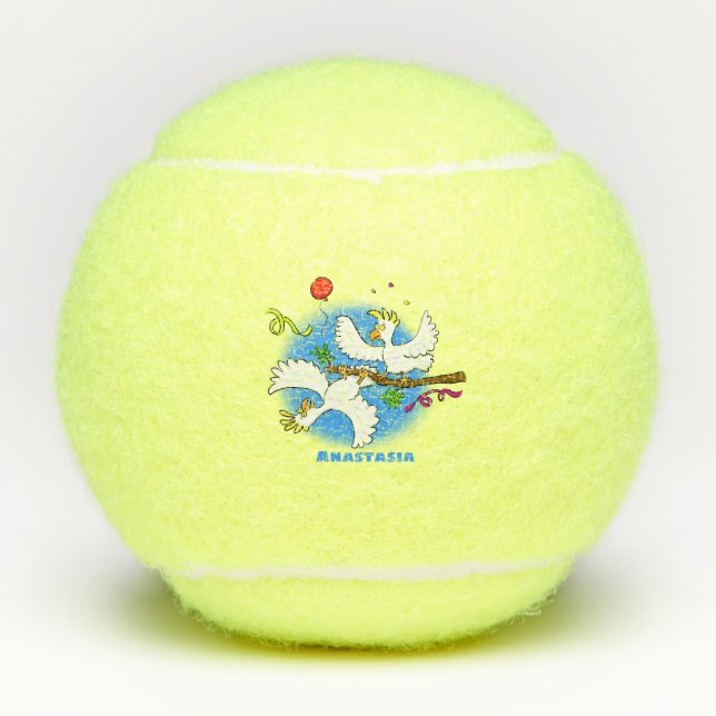 Balles De Tennis Caricature d'oiseaux de cockatoo amusante (Devant)