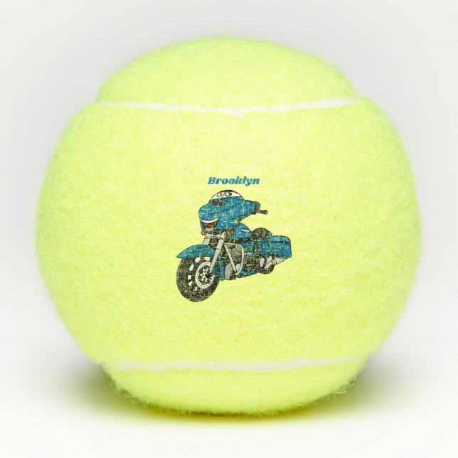 Balles De Tennis Caricature joyeux bleu moto (Devant)