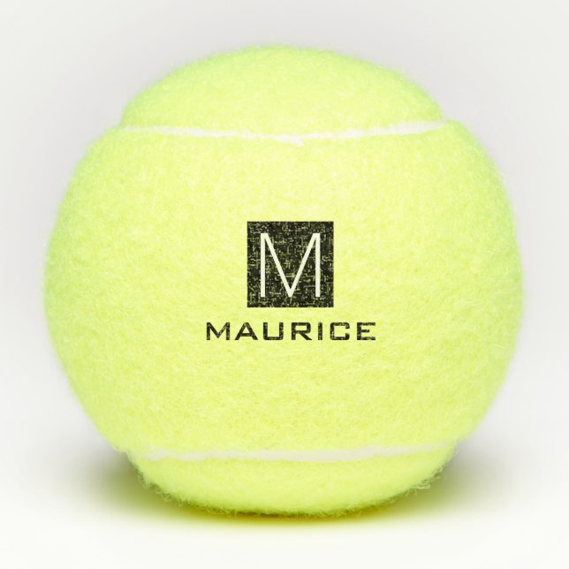 Balles De Tennis Carré noir monogramme masculin moderne (Devant)