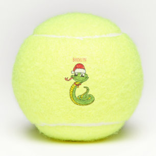 Balles De Tennis Cute serpent vert avec chapeau santa dessin animé