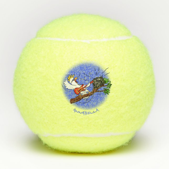 Balles De Tennis Drôle cockatoo jouant de la guitare rock dessin an (Devant)