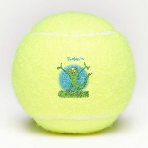Balles De Tennis Drôle vert souriant animé lézard d'iguane