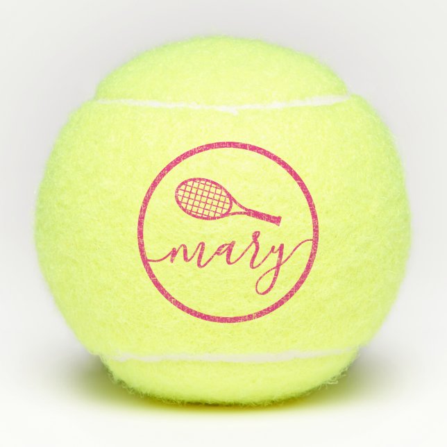 Balles De Tennis Élégant nom de script rose Personnalisé  (Devant)