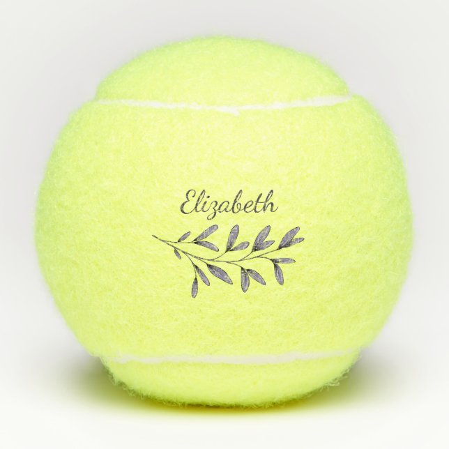 Balles De Tennis Élégant Script Floral Nom Monogrammé (Devant)