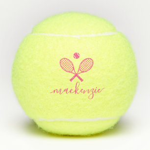Balles De Tennis Élégant script personnalisé Texte rose boules d