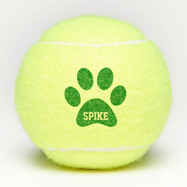Balles De Tennis Empreinte de patte de animal de compagnie vert Nom (Devant)