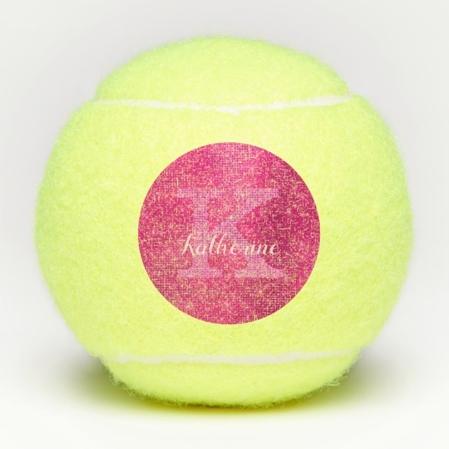 Balles De Tennis Fille Rose Chaud Cute Diamond Étincelle Monogramme (Devant)