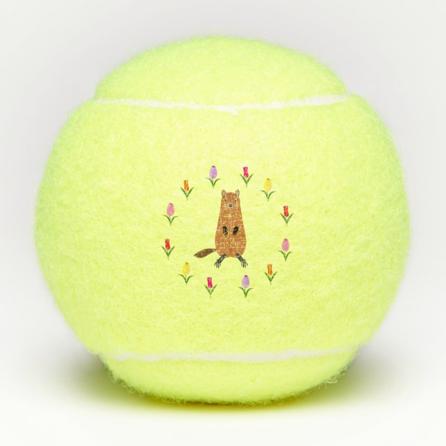 Balles De Tennis Fleurs de marmotte et de tulipe mignonnes (Devant)