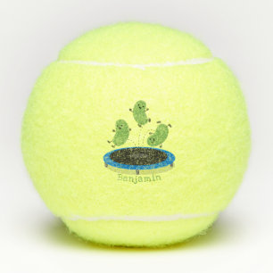 Balles De Tennis Haricots verts mignons sur dessin animé trampoline