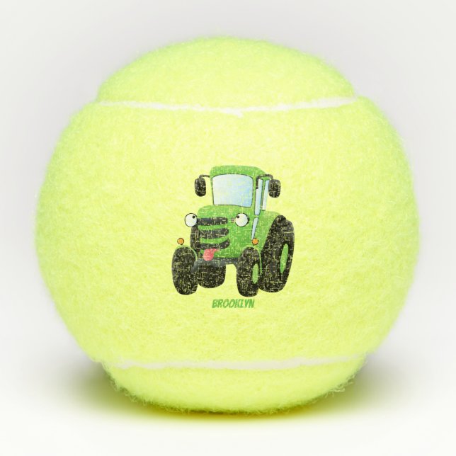 Balles De Tennis Illustration du joli joyeux tracteur agricole vert (Devant)