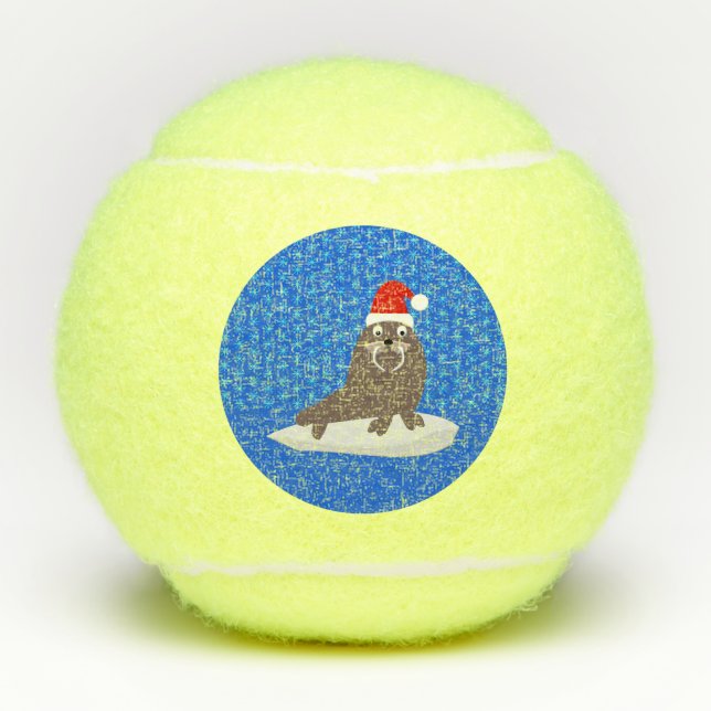 Balles De Tennis Joli Walrus de Noël et Snowflakes (Devant)