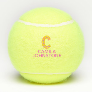 Balles De Tennis Lettre C monogramme filles personnalisées jaune ro