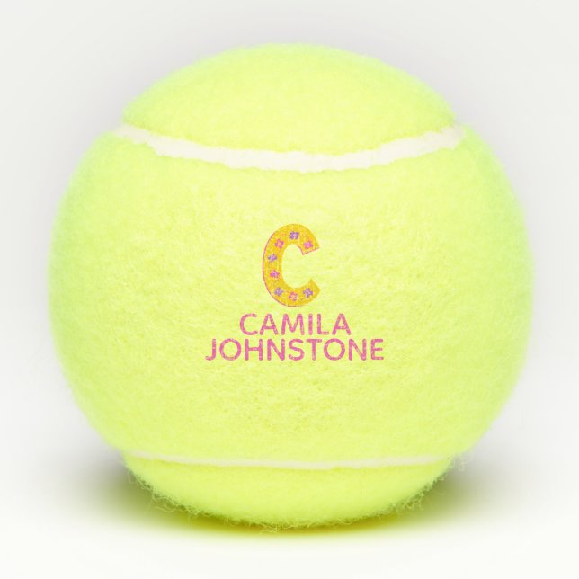 Balles De Tennis Lettre C monogramme filles personnalisées jaune ro (Dos)