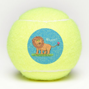 Balles De Tennis Lion joyeux avec dessin animé de papillon