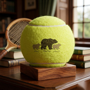 Balles De Tennis Maman Ourse Personnalisée Avec 2 Noms D'Enfants Ca