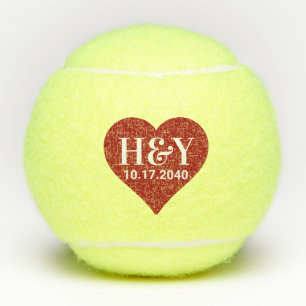 Balles De Tennis Mariage Initiales Monogramme Date Red Heart 