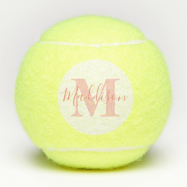 Balles De Tennis Monogramme et nom rose millénaire (Devant)