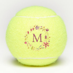 Balles De Tennis Monogramme Moderne Aquarelle Florale