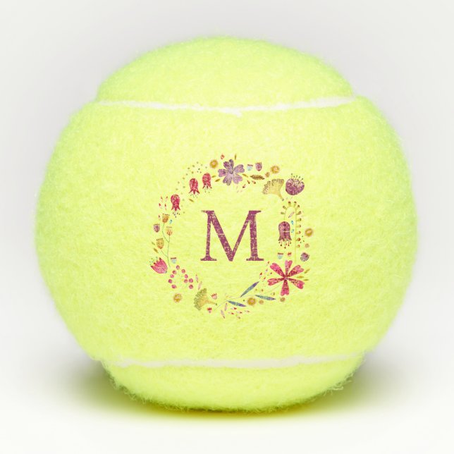 Balles De Tennis Monogramme Moderne Aquarelle Florale (Devant)
