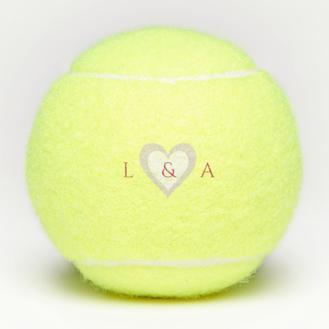 Balles De Tennis Monogramme personnalisé Coeur deux initiales (Devant)