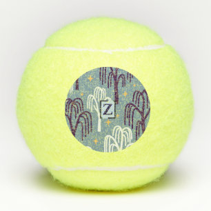 Balles De Tennis Monogramme personnalisé Motif d'arbre de saule ble