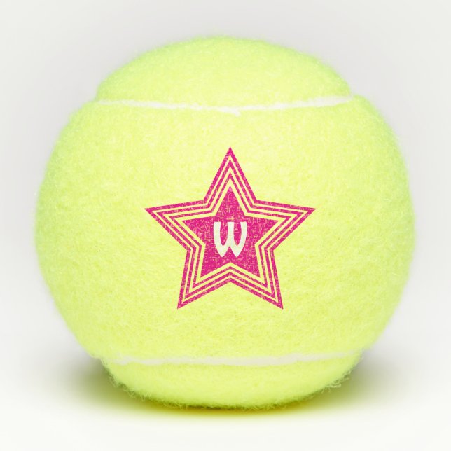 Balles De Tennis Monogramme rose étoile (Devant)