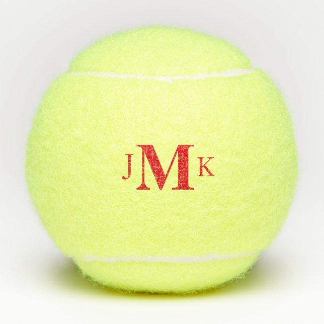 Balles De Tennis Monogramme rouge personnalisé en gras (Devant)