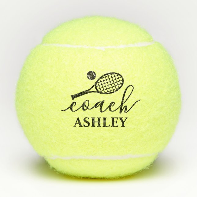 Balles De Tennis Nom de l'entraîneur personnalisé Script Police Ten (Devant)