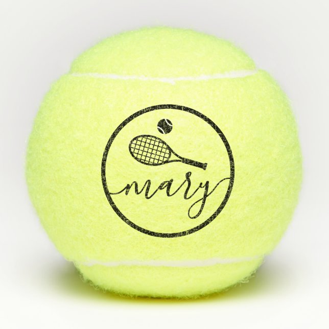 Balles De Tennis Nom du monogramme élégant de la raquette de script (Devant)