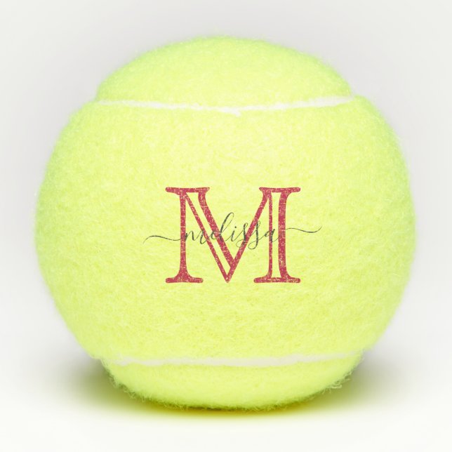 Balles De Tennis Nom et monogramme minimaux élégants rose (Devant)