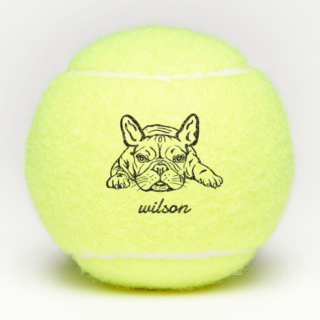 Balles De Tennis Nom personnalisé mignon Français Bulldog Frenchie  (Devant)