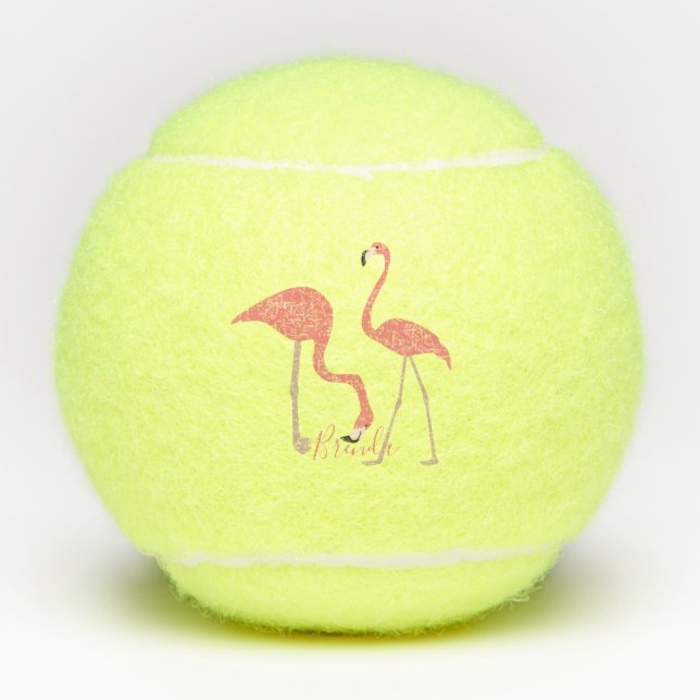 Balles De Tennis Paire De Flamants roses Roses Monogrammes (Devant)