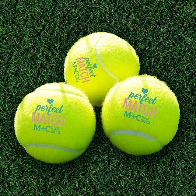 Balles De Tennis Parfait Match Douche Bachelorette Mariage Faveurs (Perfect Match Monogrammed Tennis Balls are perfect Country Club Bridal Shower Favors.)