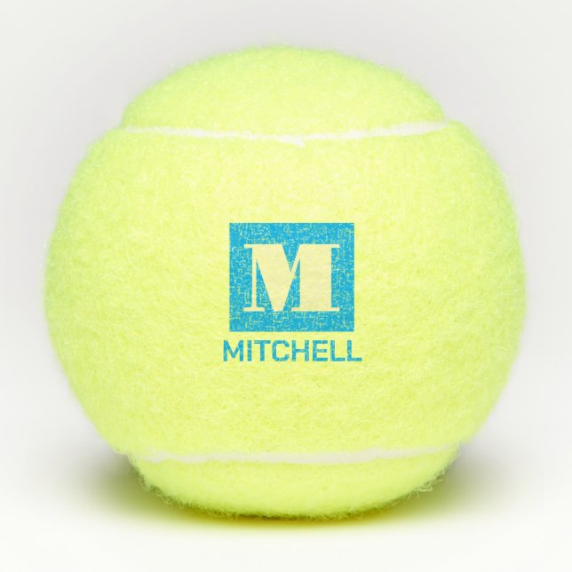 Balles De Tennis Personnalisé Élégant Gras Nom initial Bleu clair (Devant)