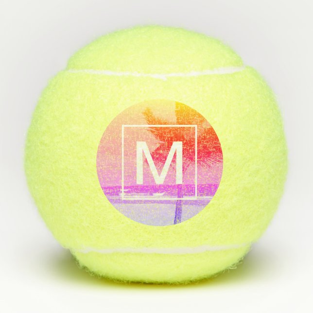 Balles De Tennis Plage tropicale Ocean Pink Monogram Tennis Balls (Devant)