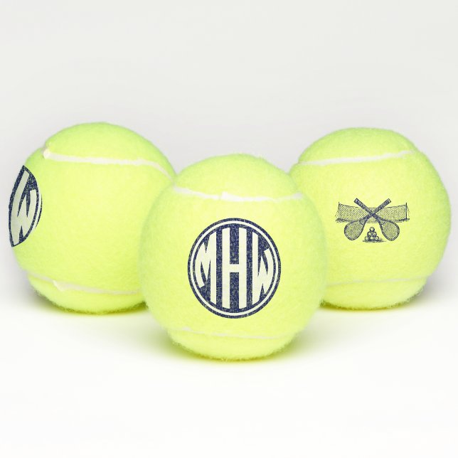 Balles De Tennis Police do-it-yourself Bleu Bleu Cercle Blanc Monog (Créateur téléchargé)