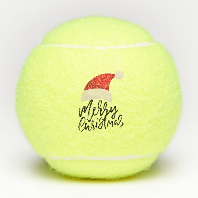 Balles De Tennis Tennis Joyeux Noël avec chapeau de Santa (Devant)