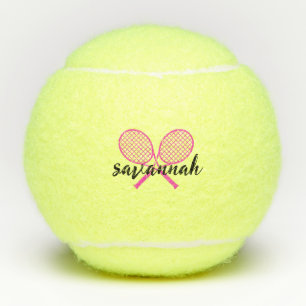 Balles De Tennis Thème de tennis Pink Girly Monogramme Nom