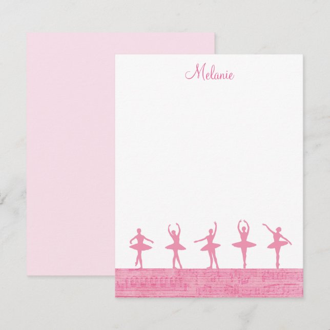 Ballet Ballerina Giro Pink Template Card Mitteilungskarte (Vorne/Hinten)